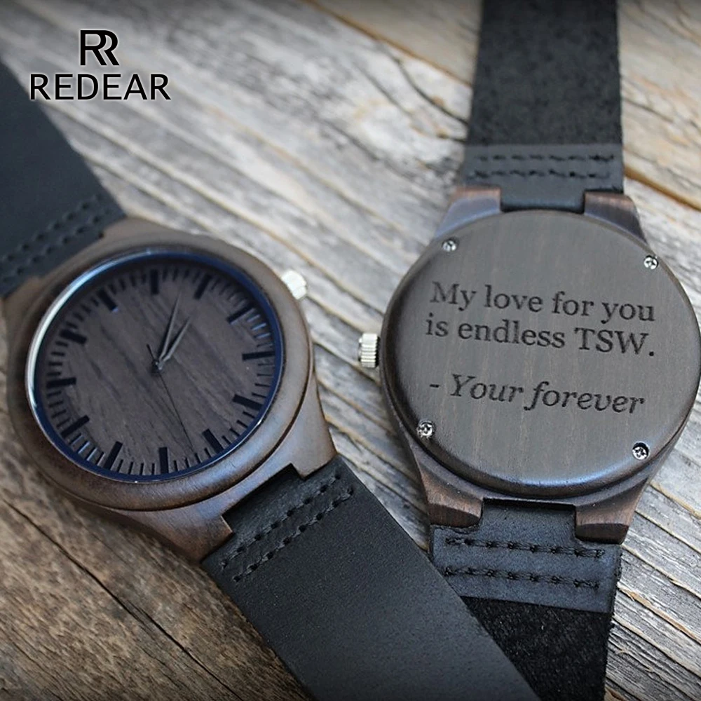 Personality Design Logo Write Your Message Carved Customize Black Sandalwood Wooden Watch Laser Print Contains watches