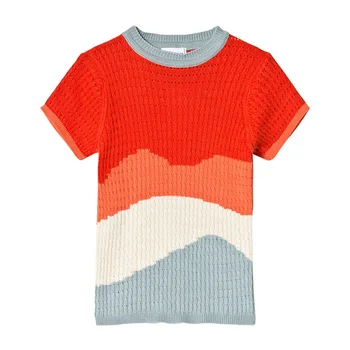 

New Children Short-sleeve Wave Sweater Kids Boys Girls Knitted Sweater Fashion Summer Girls Sweater RT511