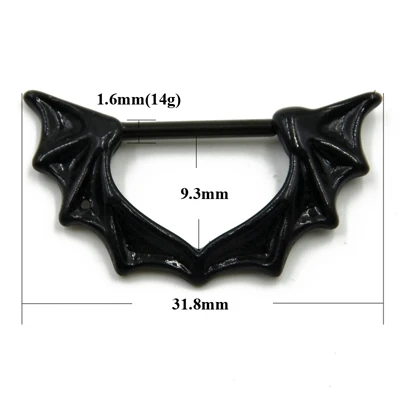 Пара 316L хирургическая стальная летучая мышь, роза, перо, колючая проволока ниппель кликер пирсинг кольцо ювелирные изделия для тела секс-игрушка - Окраска металла: Bat
