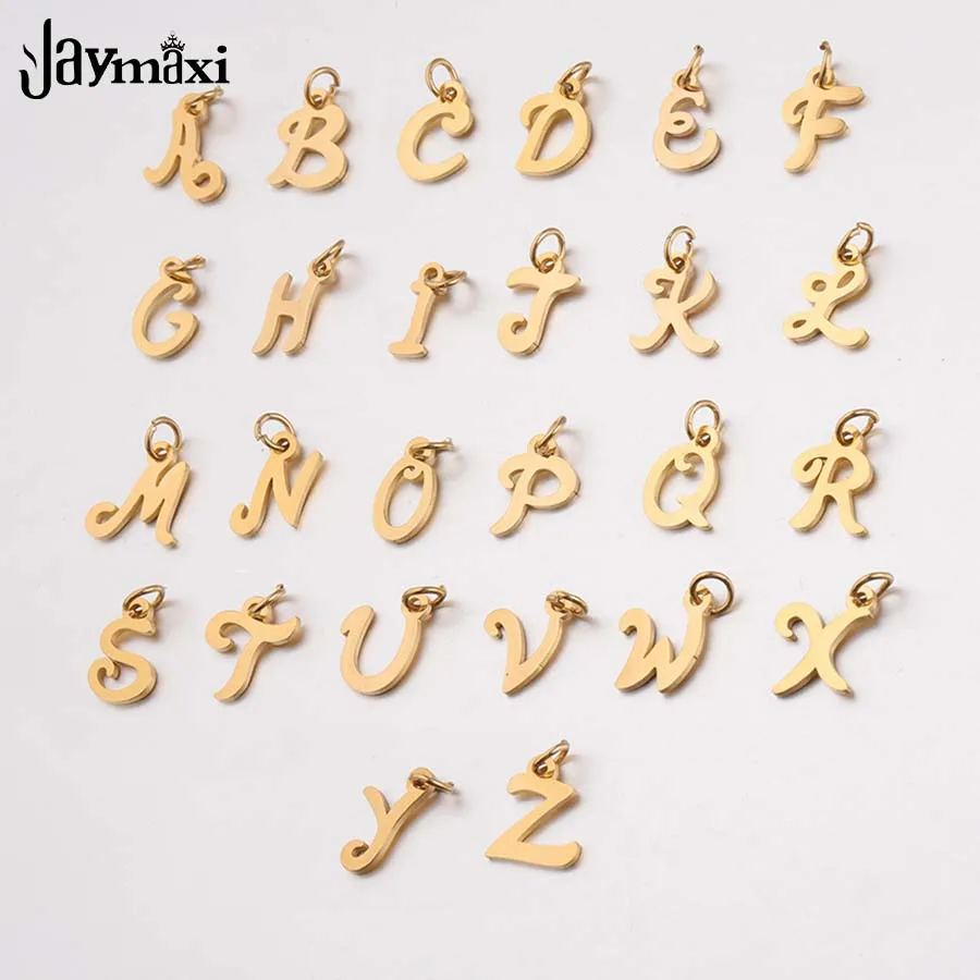

Jaymaxi High Polished Cursive Letter Pendant Gold Color New Alphabet Charm DIY Jewelry Making for Gir Boy 10Pieces/lot