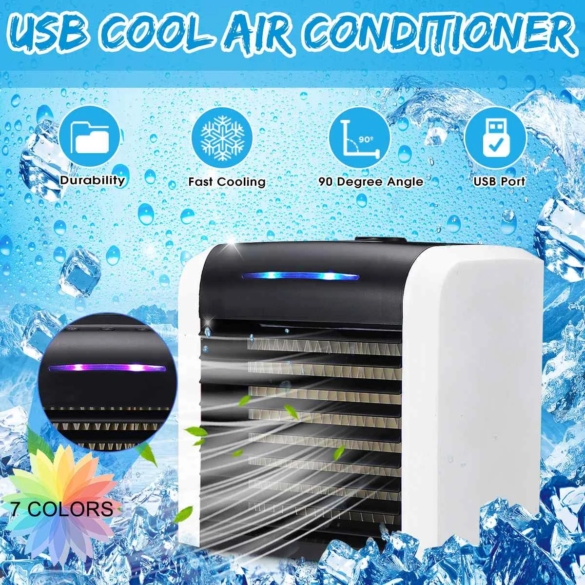 

warmtoo Air Conditioner Fan Portable Colorful Mini Cooler Desk Cube Water Silent Cool USB Charge 2 Gear Adjustment Fans