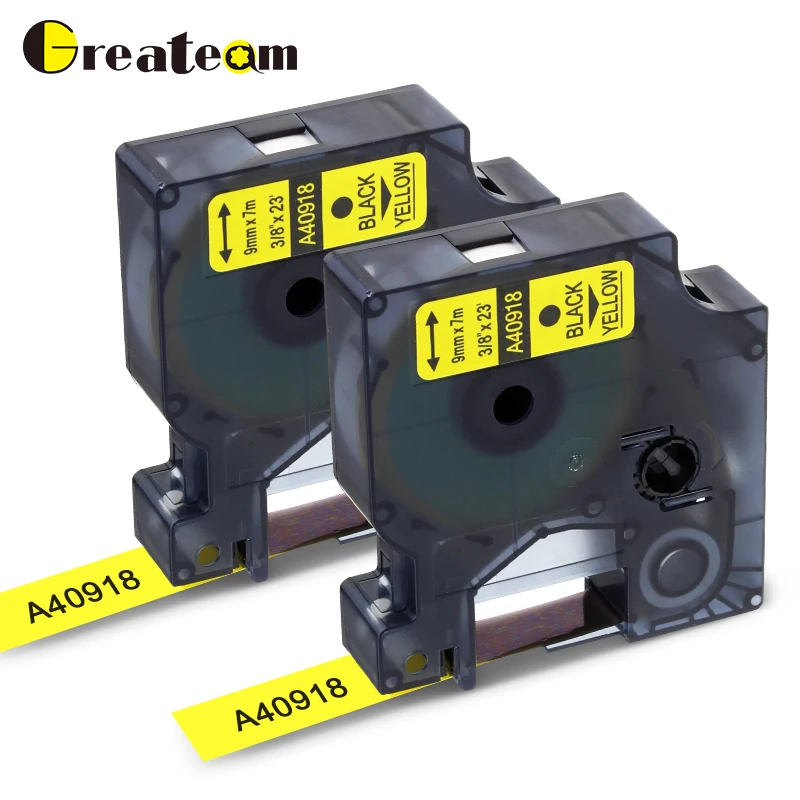 Greateam 2 шт./лот 40918 совместимый с dymo D1 S0720730 40918 запечатанных лент для черный на желтом цвете для маркировочный принтер Dymo 160 280 420 P