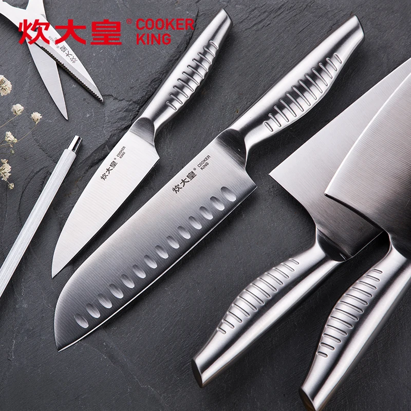 Плита King Кухонные ножи 7 шт. набор шеф-повар santoku измельчитель вырезать мясо фрукты овощи Ножи Пособия по кулинарии инструмент для заточки