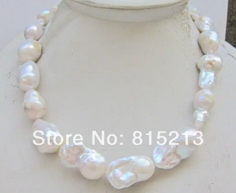 

N1248 HUGE 25MM NATURL SOUTH SEA GENUINE WHITE BAROQUE PEARL NECKLACE % Discount AAA