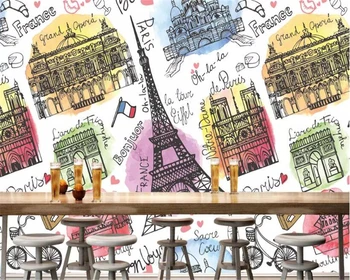 

beibehang Mural custom European style hand-painted iron tower watercolor photo wallpaper background wallpaper home decoration