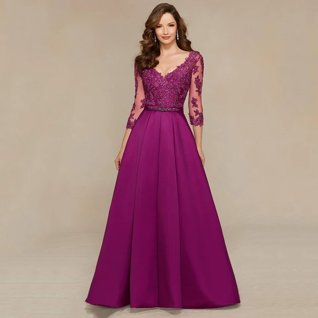 2017 Modest V Neck Satin Masquerade Formal Reception Evening Gowns 2017 Modest V Neck Satin Masquerade Formal Reception Evening Gowns Purple Lace Prom Dresses With Long