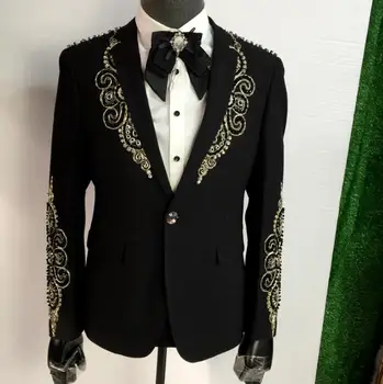 

Black men suits designs personalized homme terno stage costumes for singers men blazer dance clothes jacket star style dress