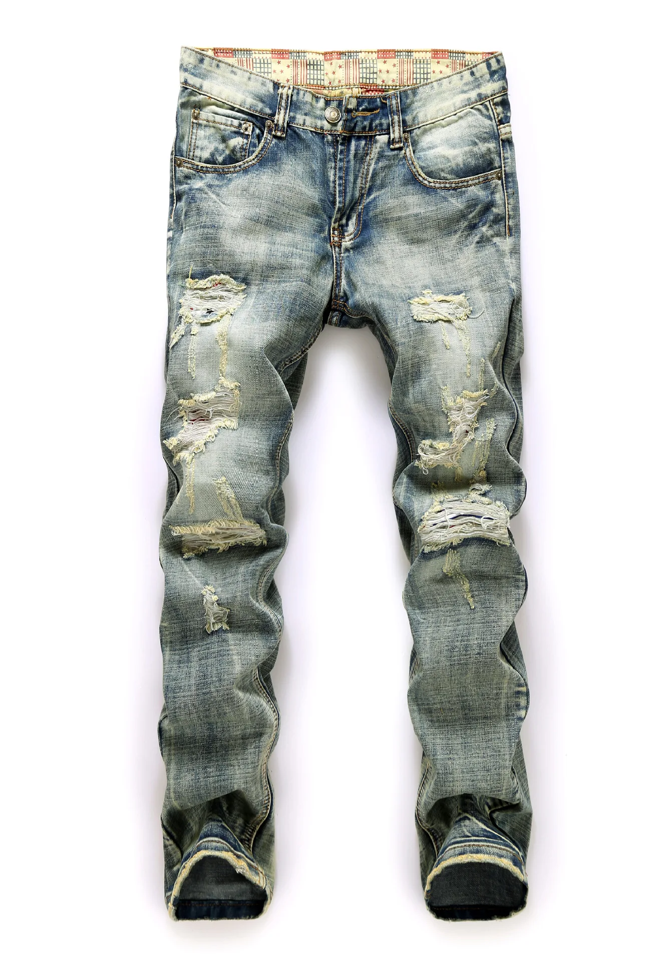

New Men's Hole Print Korean Version of the Trend of Jeans in the Waist Jeans