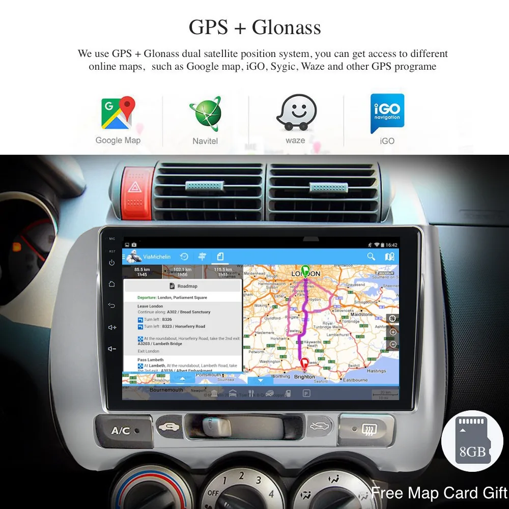 Top Android 8.0/7.1 Car Multimedia Player for Honda Jazz / Fit Manual AC GPS 2002 2003 - 2006 2007 2008 9" 2.5D IPS Screen 8-core 1