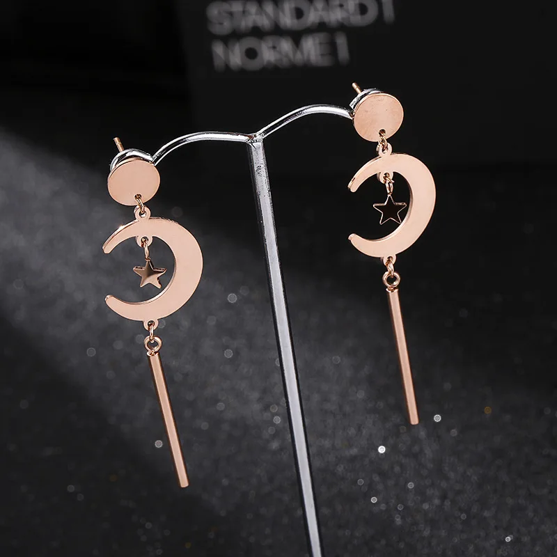 

Fashion Jewelry, titanium steel ring,rose gold earrings for female,Moon and stars