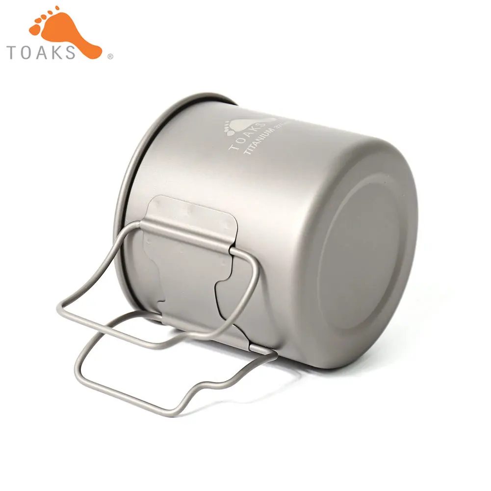 TOAKS CUP-375 Pure Titanium Cup Ultralight Outdoor Mug without Lid and Foldable Handle Camping Cookware 375ml 62g