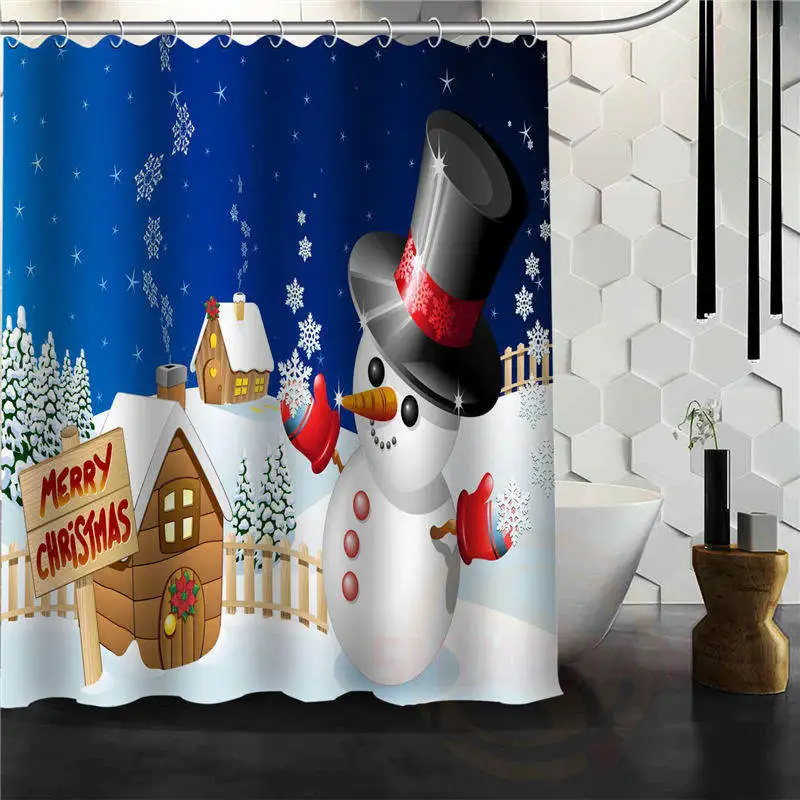 Мода на заказ Белый Зима Снеговик Водонепроницаемый Ткань Для ванной душ Шторы - Цвет: Другое