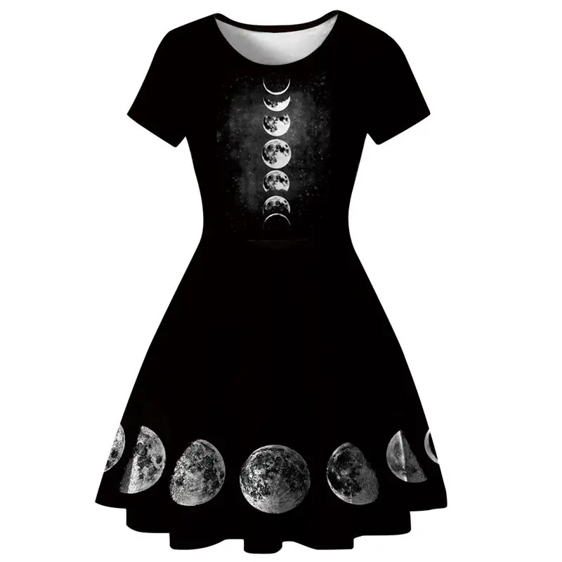 Rosetic, женское готическое платье, летнее, сексуальное, короткое, мини размера плюс XL, луна, линия, плиссированное, тьма, ведьма, вампир, вечерние, праздничное платье - Цвет: Черный