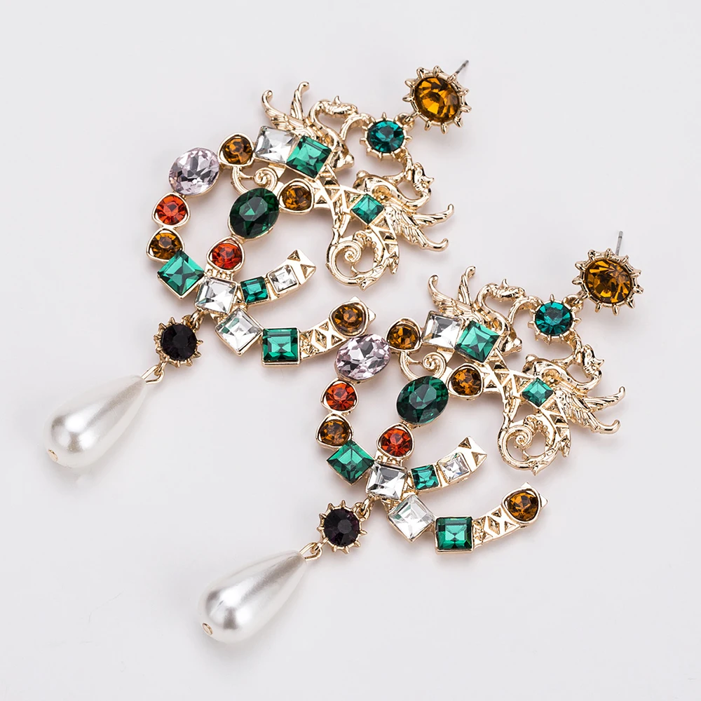 

European and American fashion diamond setting boho style pearl color eardrop high-end evening party wedding accessories earrings