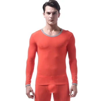 

Ice Silk Winter Thermal Shirts Mens Thermo Underwear O-neck Long Sleeved Undershirt Singlet for Men Warm Clothing Good Quality