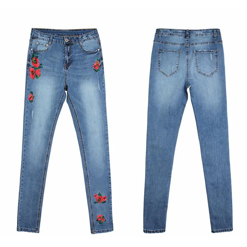 CatonATOZ 2163 Женские винтажные джинсы с цветочной вышивкой, Стрейчевые узкие джинсовые брюки, женские джинсы