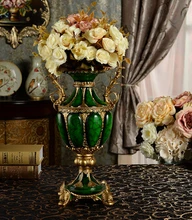 European high quality binaural wealth jade resin. Big vase. Furnishing articles.
