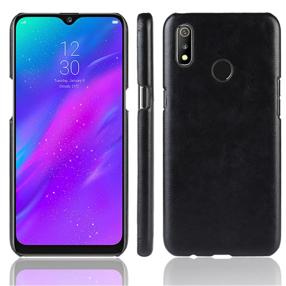 For Oppo Realme 3 Case Luxury Litchi Striae PU Leather Hard Back Cover Protective Case For OPPO Realme 3 realme3 Phone Cases