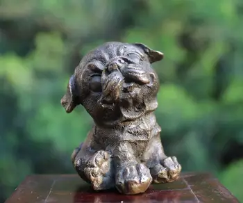 

8 CM Western art Deco Pure Bronze Family Animal Pet Dog Whippet Pekingese sculpture Copper small statue