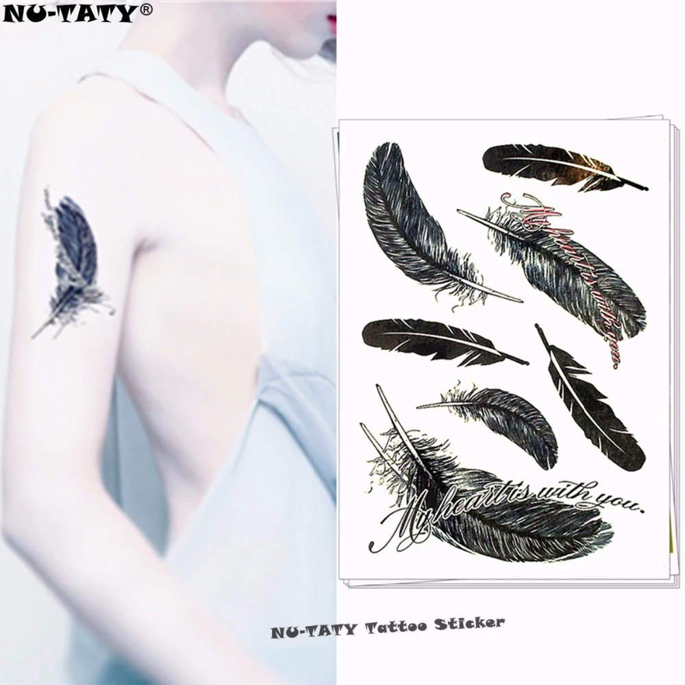 

Nu-TATY Lovely black feathers Temporary Tattoo Body Art Flash Tattoo Stickers 17*10cm Waterproof Fake Tatoo Styling Sticker