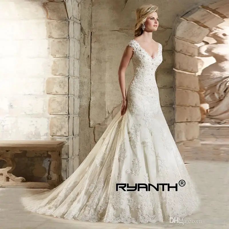 Дешевые Vestido de novia кружевное на заказ Русалка свадебное платье 2019 индивидуальный заказ V образным вырезом Свадебные платья Vestidos noiva