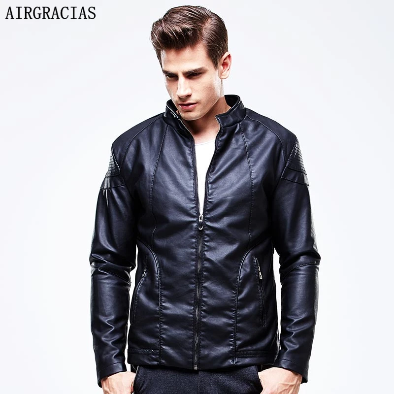 AIRGRACIAS Autumn Leather Jackets Mens Black Leather