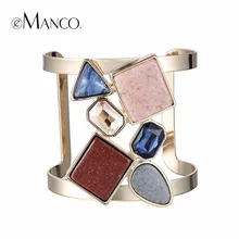 EManco Caliente Ahora Colorful Geometric Hollow Declaración Cuff Brazalete Abierto Pulseras para Las Mujeres de Cristal de Piedra de Cobre Chapado En Oro de Joyería