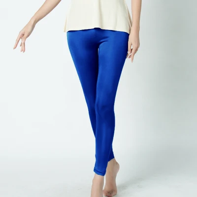 Шелковые женские длинные леггинсы, одноцветные тонкие леггинсы, полная длина, плюс размер, анти опорожненные штаны, натуральный шелк, новые базовые - Цвет: Sapphire