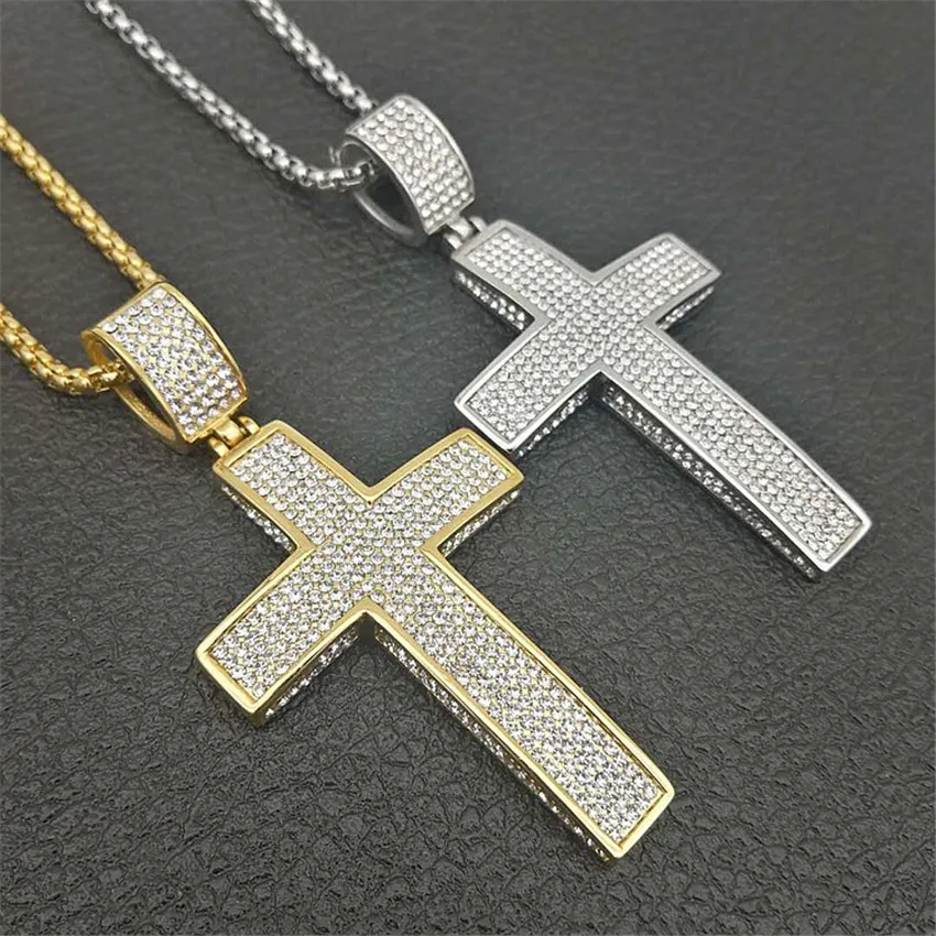 Iced Out цепь Подвеска с большим крестом ожерелье из нержавеющей стали CZ крест ожерелье s Bling кубический циркон мужские хип-хоп ювелирные изделия XL1134