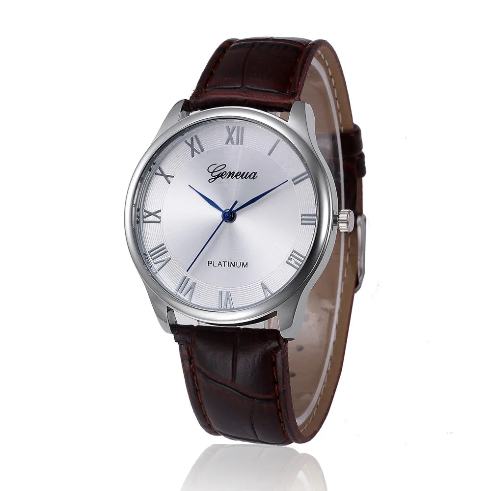 

Fashion Leather Ladies Watch 1PCS Roman Numbers & Letters Solid Color Dial Casual Geneva Quartz Wrist Watch Gift montre femme 6