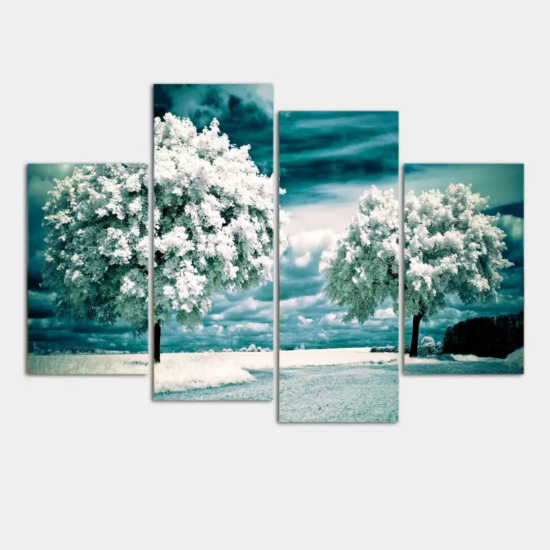 

New Modular Pictures 4 Panel Tree Modular Paintings Canvas Wall Art Picture Home Decoration Living Room Canvas Print