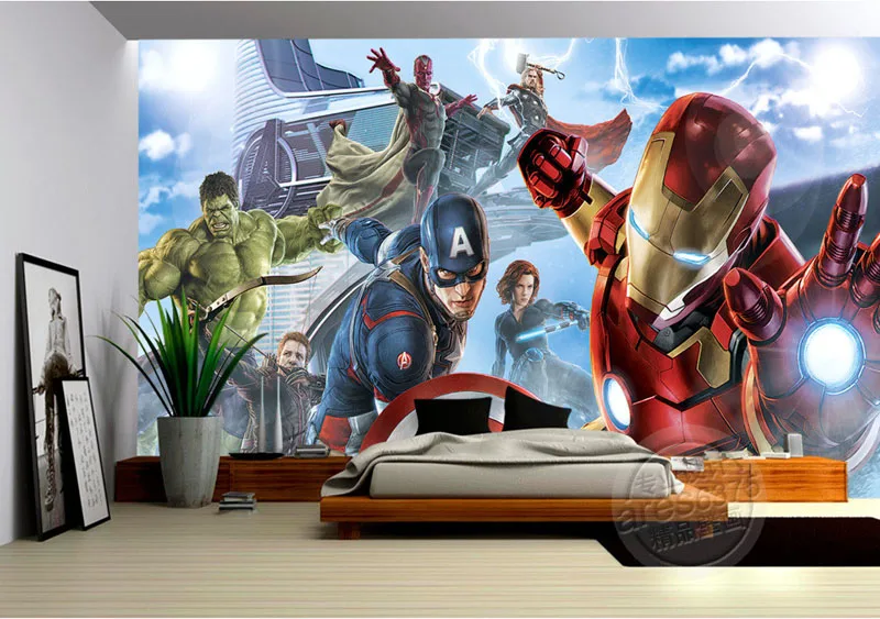 Фотообои для спальни с изображением Мстителей, для мальчиков, на заказ, 3D настенные фрески, комиксы Marvel, обои для детской комнаты, дизайн интерьера, декор для комнаты