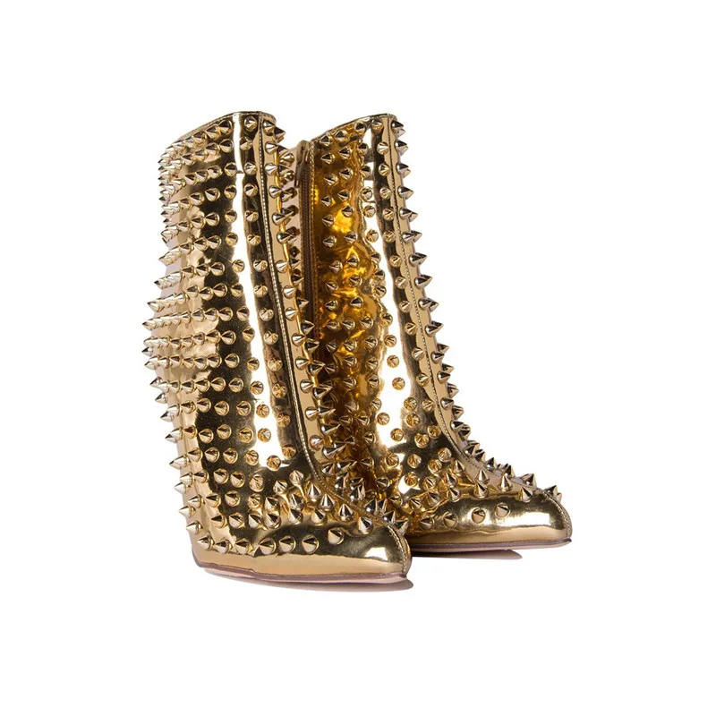 Gold Pointu Vente Or Talon Sexy red Bout En 2018 Chaude Courtes Femmes Mujer black Mode Chaussons Bottes Rivets De Cloutés Gladiateur Mince Cheville Cuir vgbf6Y7y