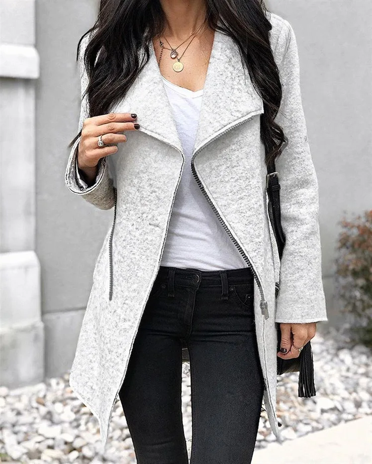

Wool Coat Women Asymmetric Oblique Zipper Slim Long Jacket Outwear Winter Jacket Women chaqueta mujer casaco C89795