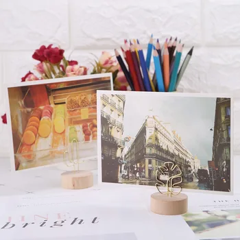 

Memo Card Photo Message Picture Clip Note Clamp Table Numbers Round Wooden Base Holder For Wedding Party