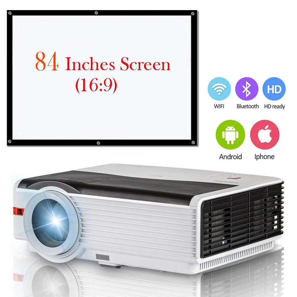Bluetooth HD 1080p LED Projector Wifi Wireless Movie Beamer + 84