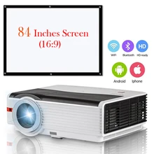 Bluetooth HD 1080p LED Projector Wifi Wireless Movie Beamer + 84” Screen Matte White Portable Movie Projetcor Screen