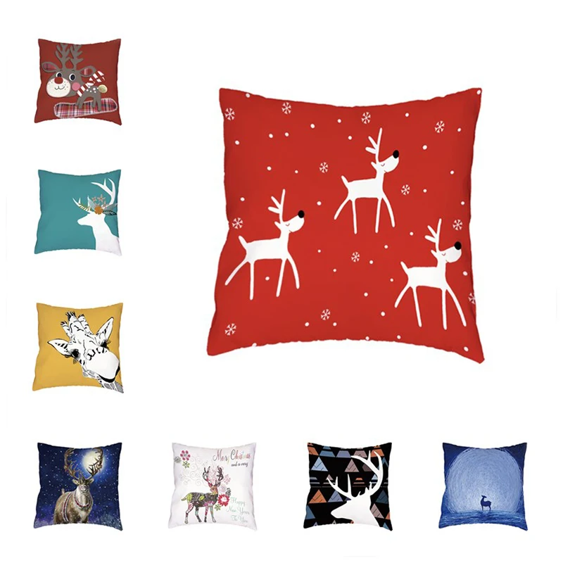 Cute Cartoon White Polyester Peach Skin Cushion Cover Giraffe Sika Deer Donkey Print Kids Birthday Gift Home Decorate Pillowcase | Дом и сад