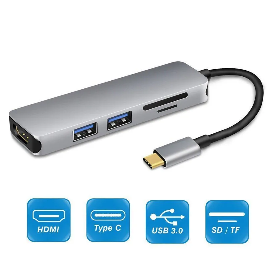 10 шт./набор, Typt c Тип C USB концентратор с USB3.1 концентратор с HDMI 5 в 1 комбинированный концентратор с 2 USB3.0 Порты SD устройство для считывания с tf-карт USB adapater