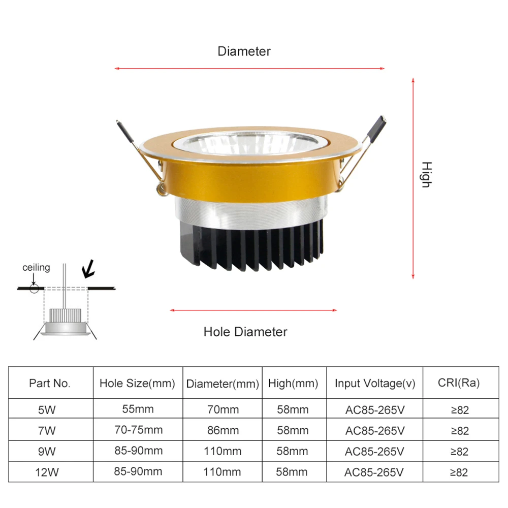 Утопленный светодиодный потолочный светильник [DBF] 5 Вт 7 9 12 Вт|recessed downlight|downlight