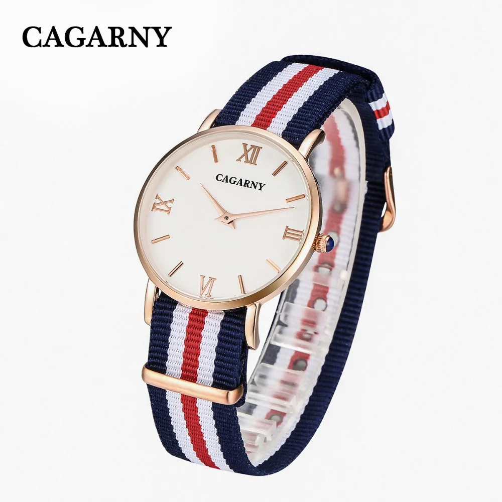 

New CAGARNY ladies luxury fashion trend simple sports business quartz watch nylon strap quality clock Relogio Masculino