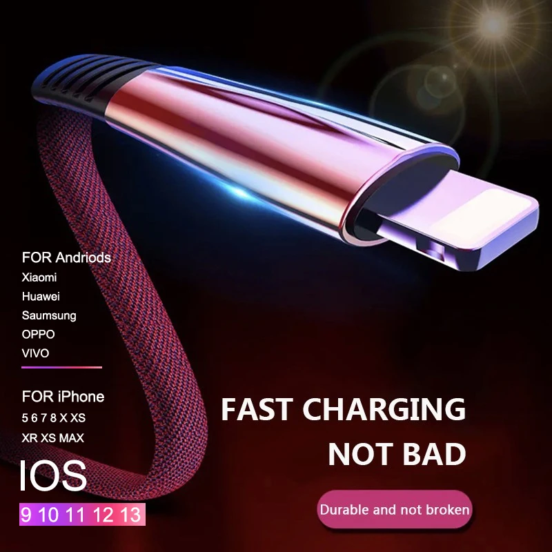 

Fast USB charging Cable for Mobile Phone USB Type-c Micro USB 2M Quick Charging Cable for iPhone X XR 8 7 6 Zinc Alloy Date Line