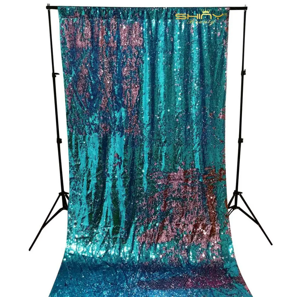 

2FTX8FT 5mm sequin Backdrop Curtain 2pcs, Turquoise to Pink Mermaid Fish Scale Sequin Fabric Wedding Decoration-60X245CM-Y958
