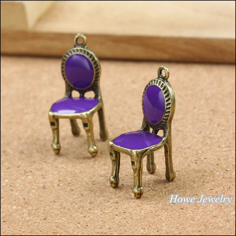 Wholesale 15 pcs Vintage Charms Purple chair Pendant Antique bronze Fit Bracelets Necklace DIY Metal Jewelry Making Wholesale 15 pcs Vintage Charms Purple chair Pendant Antique bronze Fit Bracelets Necklace DIY Metal Jewelry Making
