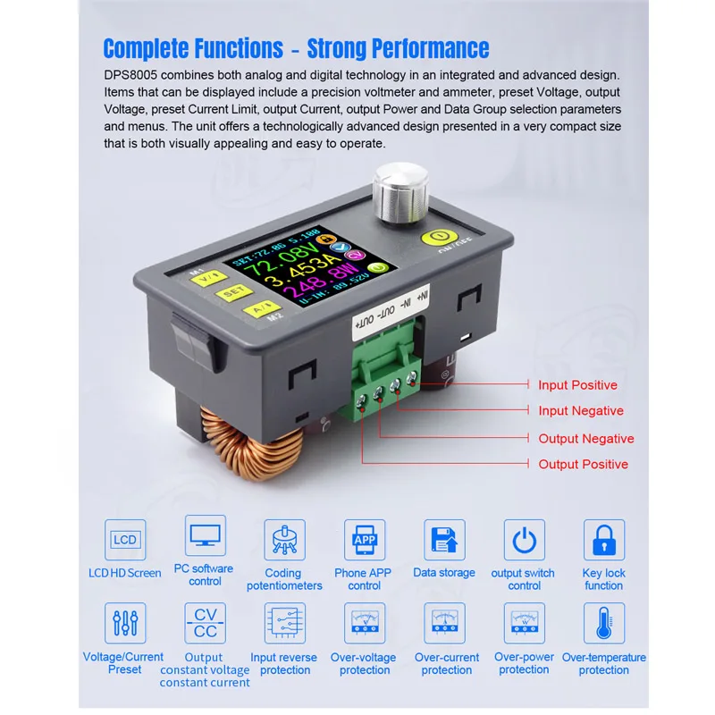 DPS8005 цифровой контроль питания 80 в 5A регулируемый постоянный напряжение постоянного тока тестер Вольтметр постоянного тока регуляторы амперметра