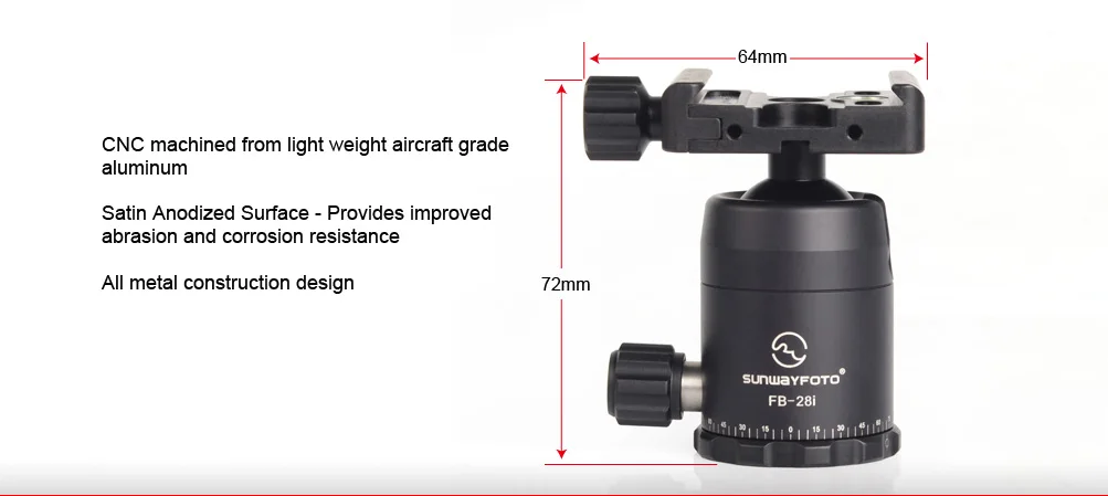 SUNWAYFOTO FB-28i штатив мини шаровая Головка для DSLR камеры Tripode шариковая головка Профессиональный алюминиевый монопод панорамная шаровая Головка