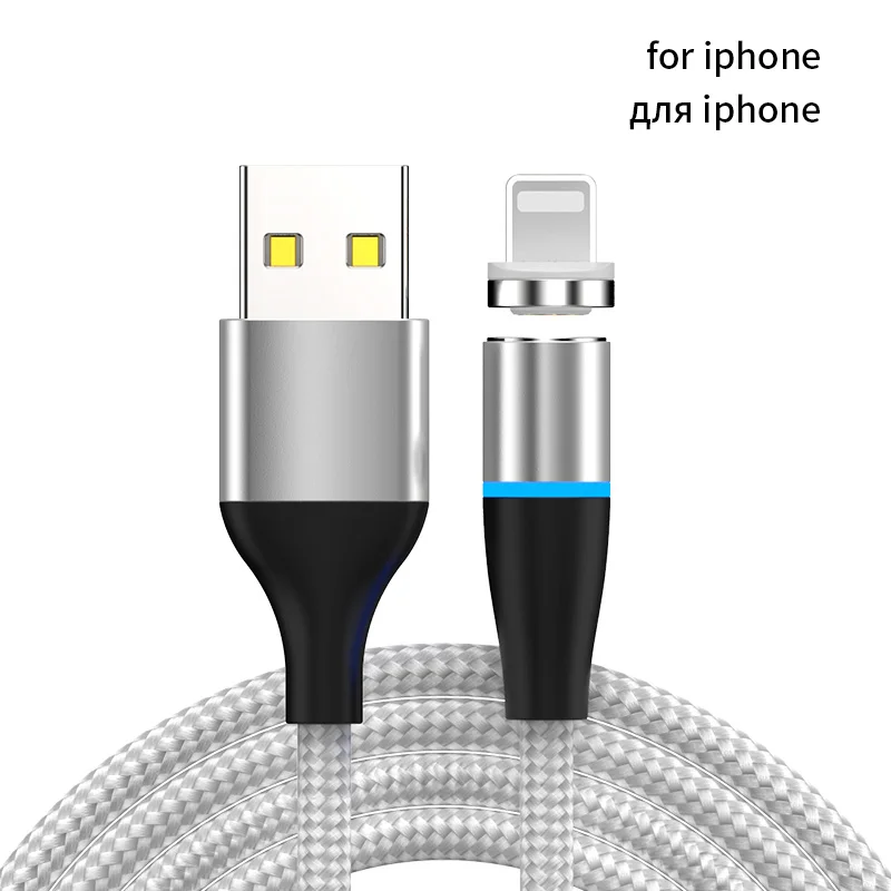Магнитный кабель IPSKY, 3 А, быстрая зарядка через usb, Тип C, для телефона, вращение на 360, магнитный кабель для передачи данных для Iphone X XR, зарядное устройство для samsung, шнур - Цвет: Silver For iPhone