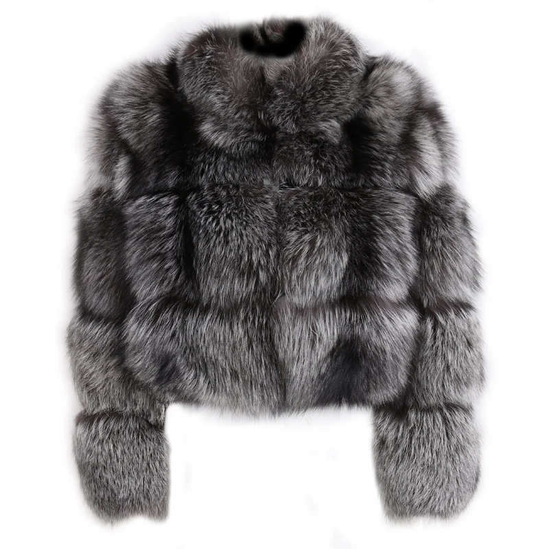

natural fur jacket real silver fox fur jacket women fur jacket stand collar long sleeve jacket