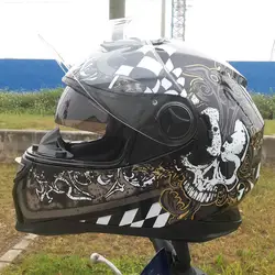 2017 Новый Полнолицевой шлем Запуск двойной объектив шлем мото rcycle шлем потрясающий Цвет Череп Бесплатная доставка Capacete De moto
