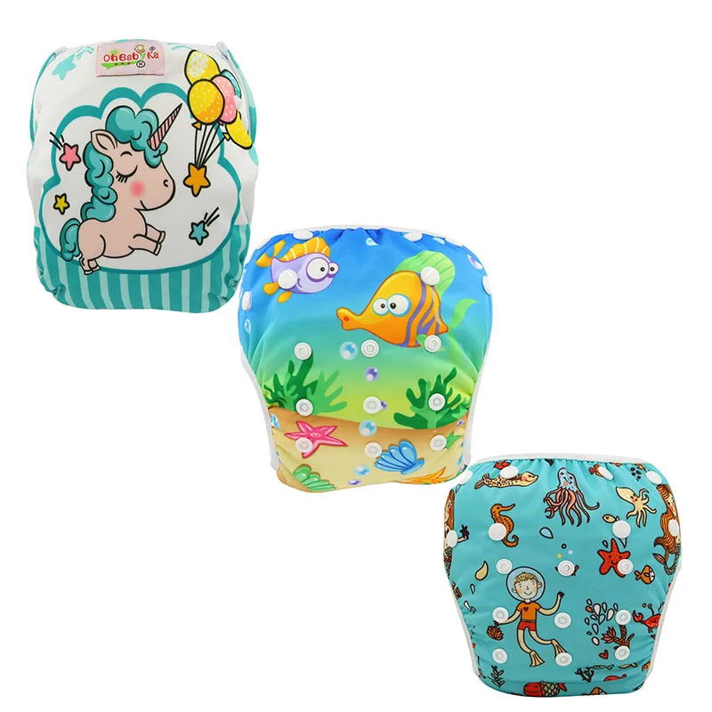 

Ohbabyka 3Pcs/lot Reusable Unicorn Print Baby Swim Diaper Baby Shower Gifts Washable Infant Swim Pool Pants One Size Adjustable